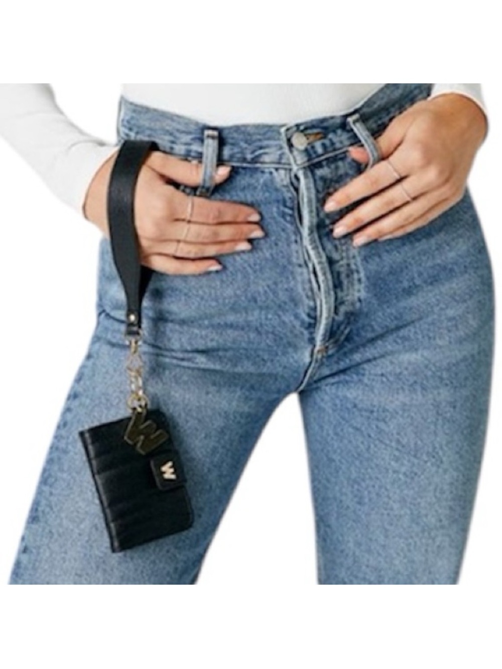 WOLF Black Quilted Wristlet Clutch with Gold Hardware